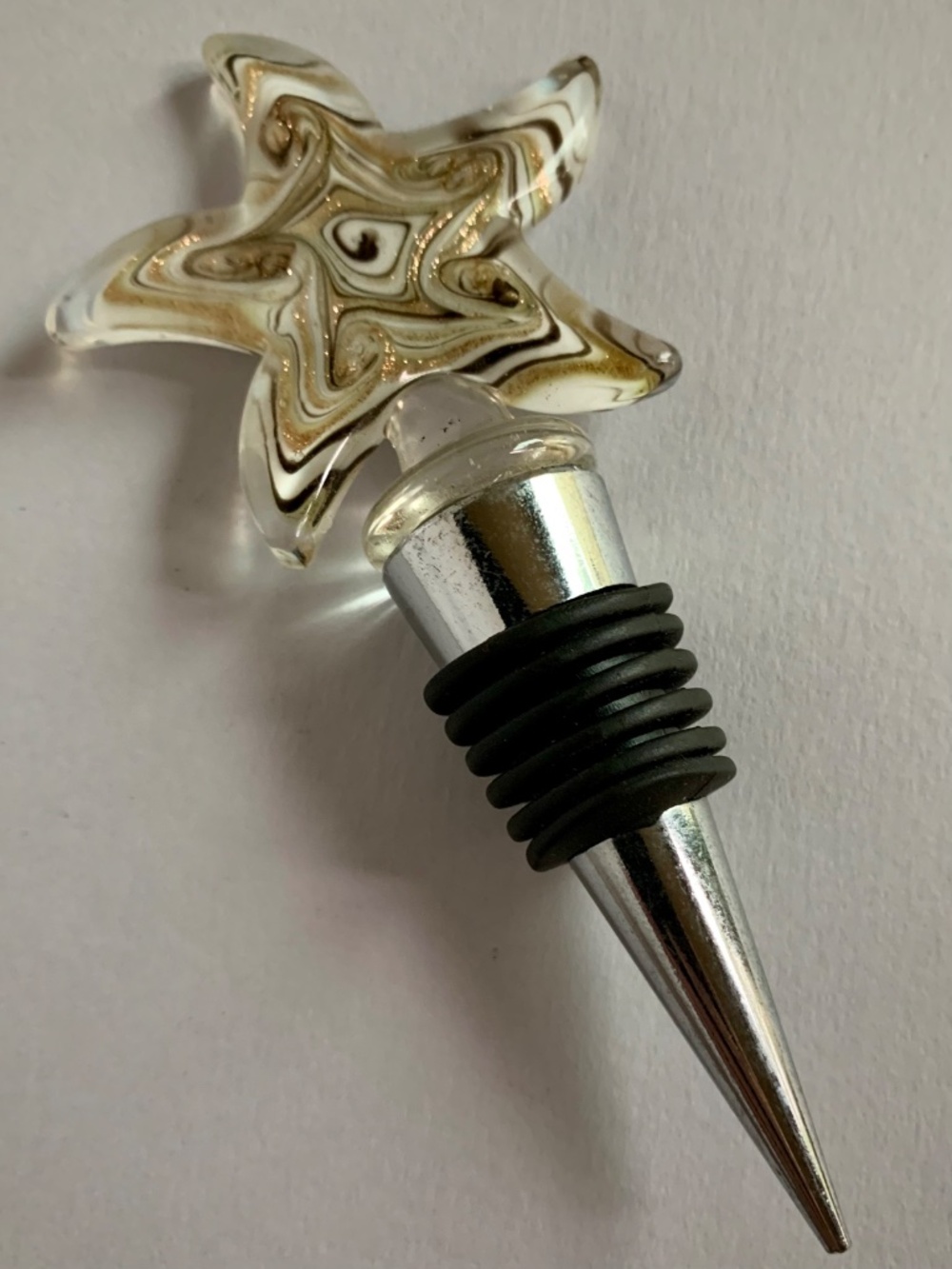 Hand Blown Art Glass Wine Stopper – Stainless Steel – 5.5” – NWOT